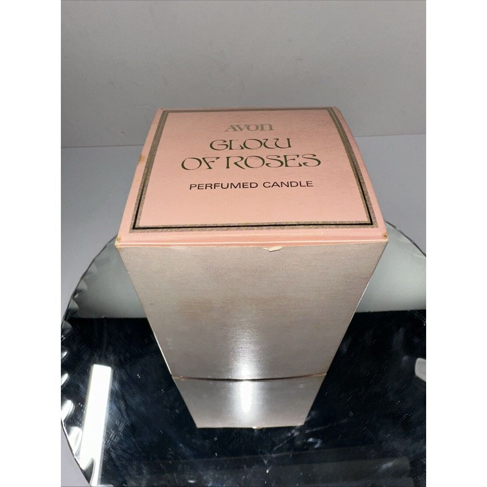 Vintage Avon GLOW OF ROSES PERFUMED CANDLE‎ Frosted Pink Glass NIB
